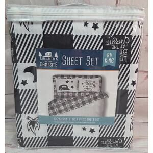Camco RV King Sheet Set Buffalo Plaid LIfe is Better At The Campsite NIB